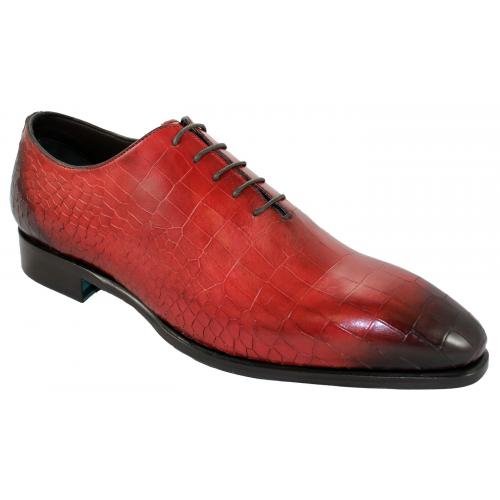 Emilio Franco 16176 Red Calf Crocodile Print Shoes.